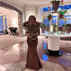 Elegant Brown Lace Gown